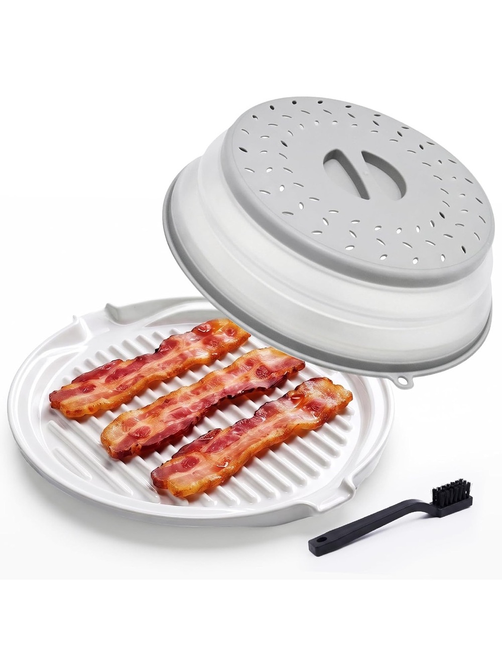 Ceramic microwave bacon cooker with lid